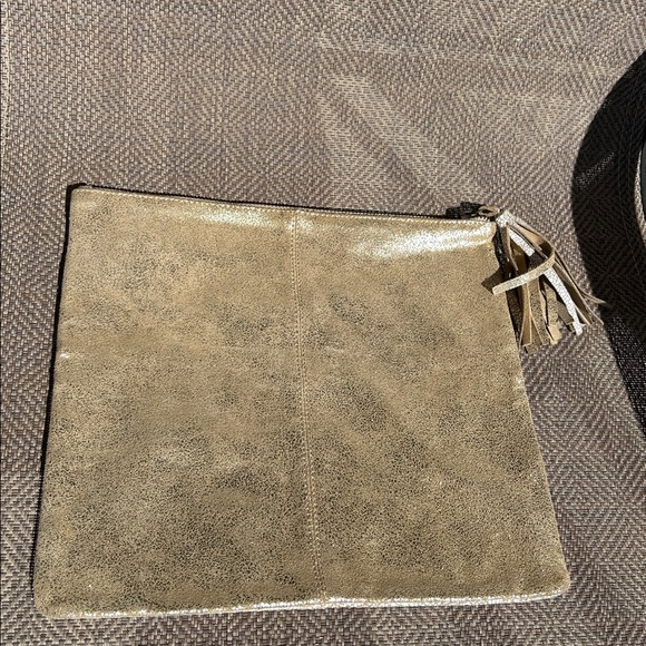 Anthropologie JASPER & JEERA Cream and Gold genuine suede leather Clutch Bag. - Picture 2 of 9